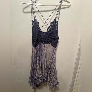Lace Trim Tie-Dye‎ mini Dress